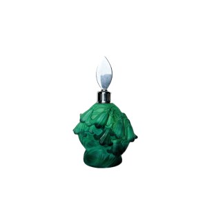Schlevogt Curt, Antique Art Nouveau Perfume Bottle, Malachite Glass, Relief Floral Decor