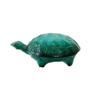 Boîte à bijoux en verre malachite, en forme de tortue, Tchécoslovaquie, années 1970