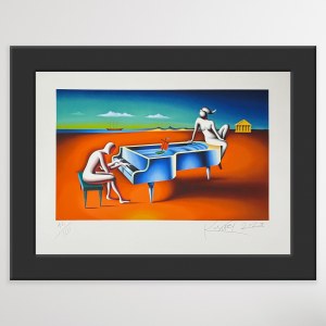 Mark Kostabi (ur. 1960), Blown away (Zdmuchnięty), 2023