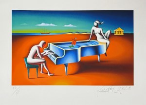 Mark Kostabi (ur. 1960), Blown away (Zdmuchnięty), 2023