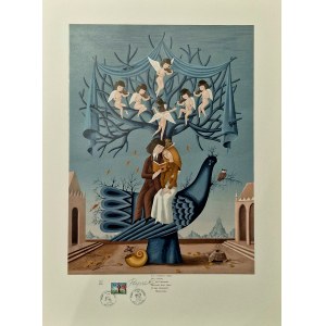 Peynet Raymond (1908-1999) Chanson D'automne (Canzone d'autunno) dal ciclo Les Amoureux (Gli amanti) 1985