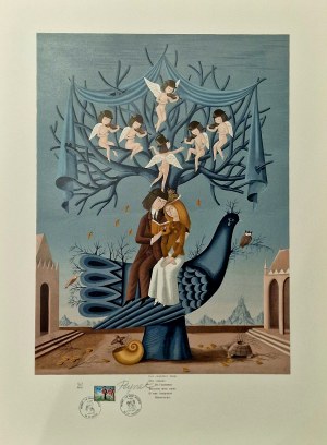 Peynet Raymond (1908-1999) Chanson D'automne (Jesienna Piosenka) z cyklu „Les Amoureux” (Zakochani) 1985