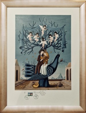Peynet Raymond (1908-1999) Chanson D'automne (Jesienna Piosenka) z cyklu „Les Amoureux” (Zakochani) 1985