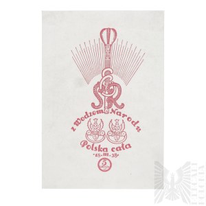 II RP Kartka Kwestarska “Z Wodzem Narodu Polska Cała” 1938 Rok - Edward Rydz-Śmigły Marszałek