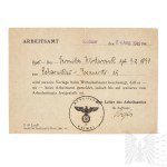 Third Reich Document from the Labor Office 1942 Arbeitsamt - Kolmar (Chodzież) / Czarnków (Poznań) Wartheland