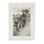 II RP Photograph of a Lieutenant on a Motorcycle with a Black Beret Basket.