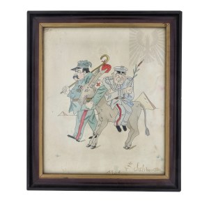 II RP Karykatura Marszałka Józefa Piłsudskiego Na Ośle - E. Sulikowski 1932