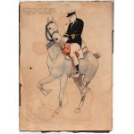 II RP Drawing of a Naval Officer on Horseback - 10th Lithuanian Lancers Regiment