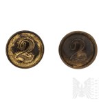 Austria-Hungary - Two Regimental Buttons with the Numeral "2"
