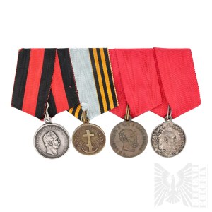 Carska Rosja Szpanga Odznaczeń - Medal Pamiątkowy Wojny w Latach 1877-78, Medal na Pamiątkę Koronacji Aleksandra III, Medal za Ratowanie Ginących, Aleksander III. Medal Pośmiertny 1881-1894