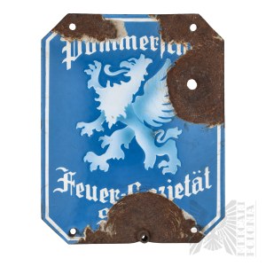 III Rzesza Przestrzelony Niemiecki Szyld Pomorskiego Towarzystwa Ubezpieczeń z Wbitym Pociskiem - Pomorze