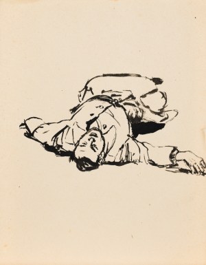 Ludwik MACIĄG (1920-2007), Szkice z wojny: ranny żołnierz