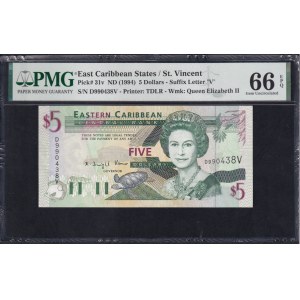 Stati dei Caraibi orientali, 5 dollari, 1994, Gemma UNC 66 EPQ