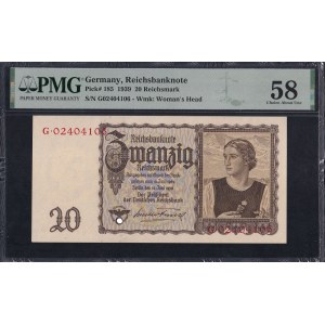 Germany, 20 Reichsmark, 1939, Choice About UNC 58
