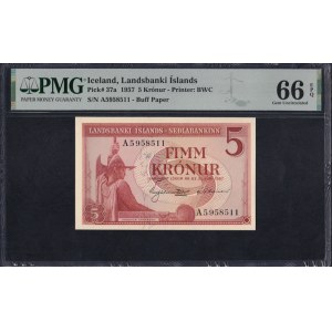Island, 5 korún, 1957, Gem UNC 66 EPQ