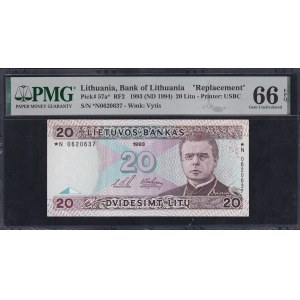 Lithuania, 20 Litu, 1993 (1994), Gem UNC 66 EPQ, Replacement, RARE