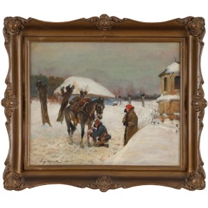 Jerzy KOSSAK (1886-1955), Ułan opatrujący rannego konia (1921)