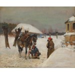 Jerzy KOSSAK (1886-1955), "Lancer dressing a wounded horse" (1921)