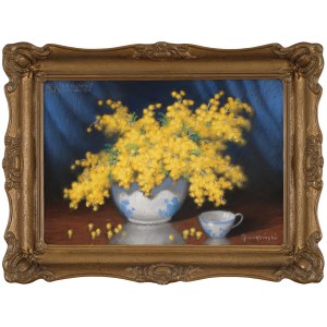Marian SZCZERBIŃSKI (1899-1981), Mimozy z porcelanową filiżanką
