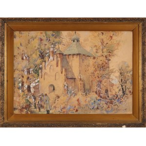 Stanisław GIBIŃSKI (1882-1971), Devant l'église orthodoxe de Posada Rybotycka.