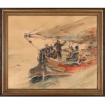 Marian MOKWA (1889-1987), "A fishing boat at sea" (1935)