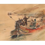 Marian MOKWA (1889-1987), "A fishing boat at sea" (1935)