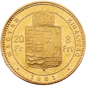 Franz Joseph I., 20 Francs / 8 Forint 1881, KB, Kremnitz