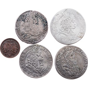 Leopold I. and Franz Joseph I., 4 x 15 Kreuzer, 1 Heller 1664-1902