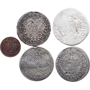 Leopold I. and Franz Joseph I., 4 x 15 Kreuzer, 1 Heller 1664-1902