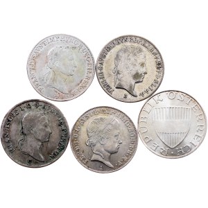 Franz I. (II.), Ferdinand V., Austria rep., Lot of 5 Coins 1832-1973