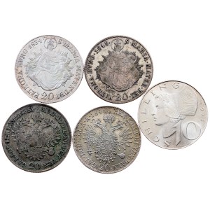 Franz I. (II.), Ferdinand V., Austria rep., Lot of 5 Coins 1832-1973