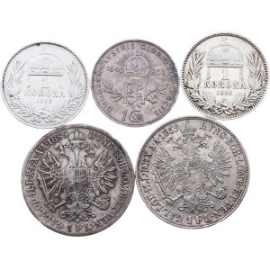 Franz Joseph I., 2 x 1 Gulden, 3 x 1 Korona 1859-1908