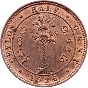 Cejlón, 1/2 centa 1926, Heaton