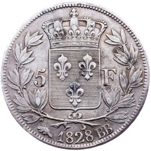 France, 5 Francs 1828, BB, Strasbourg