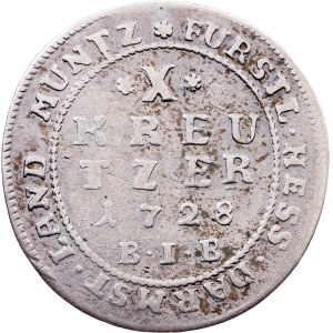 Germany, 10 Kreutzer 1728, BIB, Darmstadt