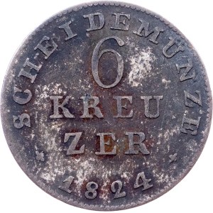 Germany, 6 Kreuzer 1824, Darmstadt