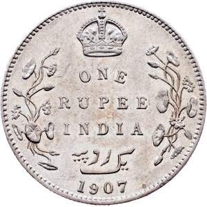 India, 1 rupia 1907, B, Bombaj
