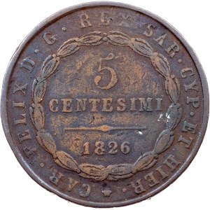 Italy, 5 Centesimi 1826, P, Genoa