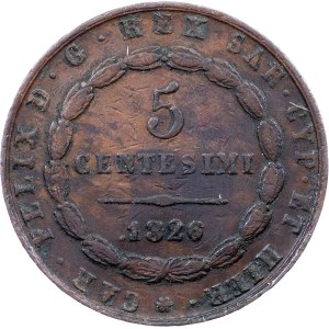 Italy, 5 Centesimi 1826, L, Turin