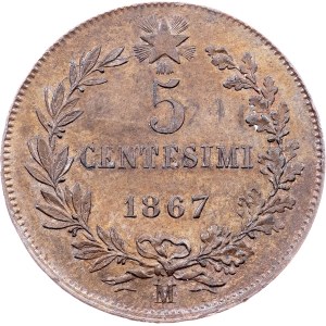 Italien, 5 Centesimi 1867, M, Mailand