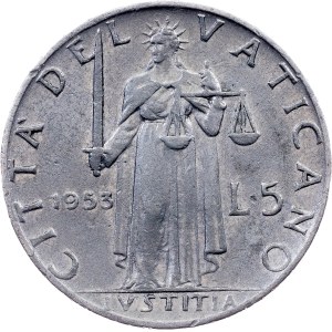 Vatican, 5 Lire 1953 (XV), Rome