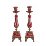Pair of porcelain candlesticks with bronze