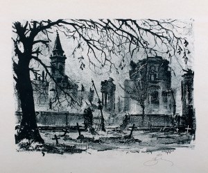 Antoni Suchanek (1901 Rzeszów - 1982 Gdynia), Plac Trzech Krzyży, z teki „Ruiny Starej Warszawy”, 1945 r.