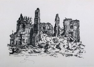 Antoni Suchanek (1901 Rzeszów - 1982 Gdynia), Kościół N.P. Marji, z teki „Ruiny Starej Warszawy”, 1945 r.