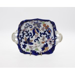 Platter with two handles decorated with flowers