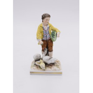 VOLKSTEDT, Boy feeding the geese [Knabe, Gänse fütternd].