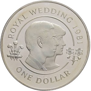 ELIZABETH II. 1952-2022, 1 Dollar 1981, Royal Wedding; Silver Proof Issue