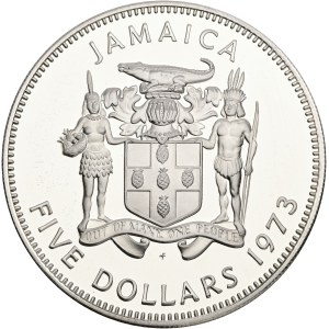 ELIZABETH II. 1973-2022, 5 Dollars 1973 FM , Norman W. Manley; silver; large type