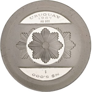 Republic 1825-date, 5000 Nuevas Pesos 1987 So, Central Bank 20th. Anniversary, AG900 Big