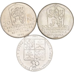 Socialist rep.1960-1990, Lot 3 coins 50 Korun 1986 Levoča, Telč, 50 Koruna 1991 Piešťany